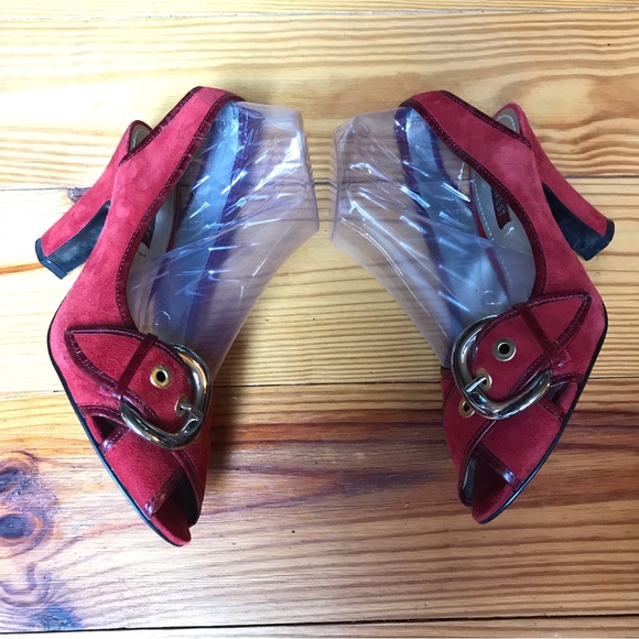 Nine West Red Suede Buckle Sling Back Heels, EUC, 7.5 - Picture 3 of 11